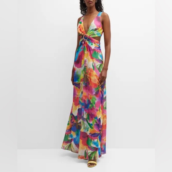 Liv Foster Side Cut-Out O-Ring Dress V-Neckline Sleeveless Gown Size 2 NEW w/Tag